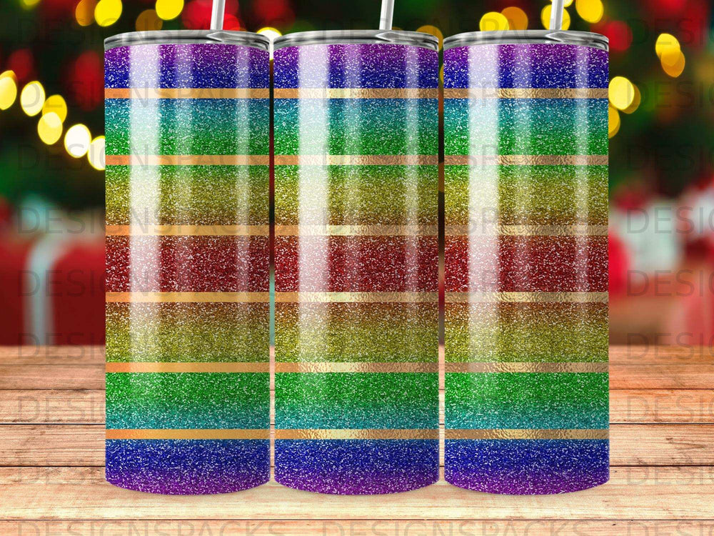 Glitter Rainbow Horizontal Stripe Colorful Tumbler