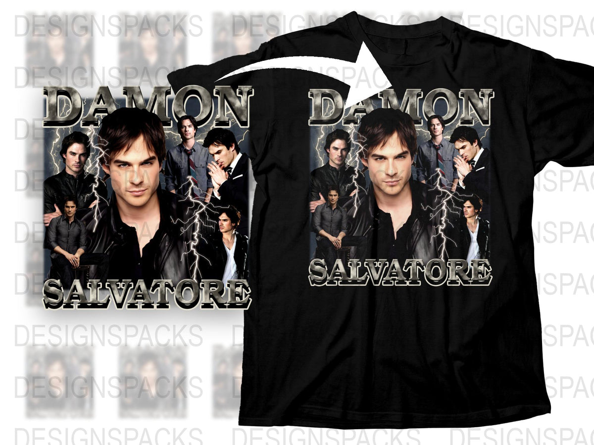Damon Salvatore T-Shirt, Vampire Diaries Inspired, Fan Merchandise, Multiple Prints, Black Tee