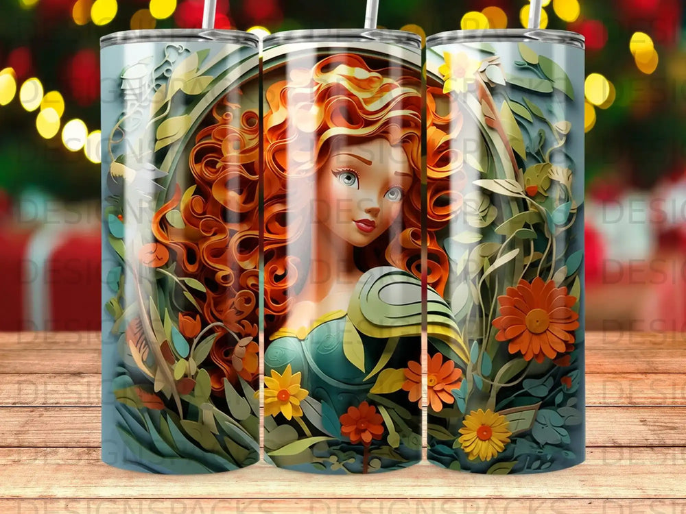 Illustration of a young woman with fiery red hair surrounded by flowers.