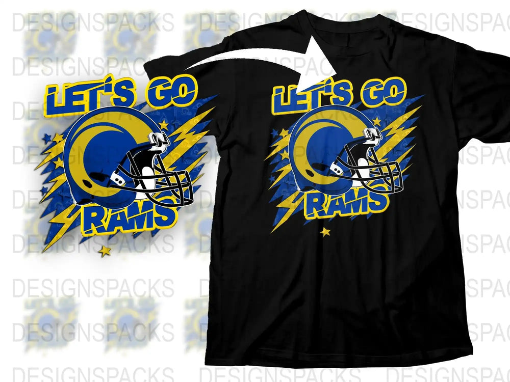 Let's Go Rams Graphic T-Shirt, Sports Fan Black Tee, Football Helmet Design, Team Spirit Apparel