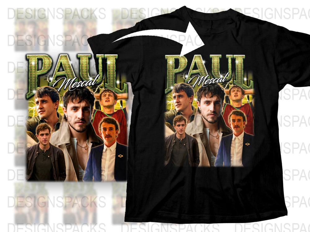 Paul Mescal Graphic T-Shirt, Portrait Collage, Fan Art Tee, High-Quality Cotton, Unisex Fashion Top, Unique Gift Idea