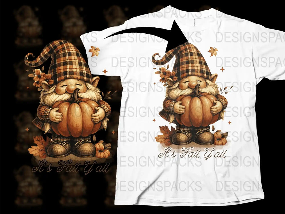 Fall Gnome T-Shirt, Autumn Pumpkin Graphic Tee, Cozy Fall Y'all Casual Shirt