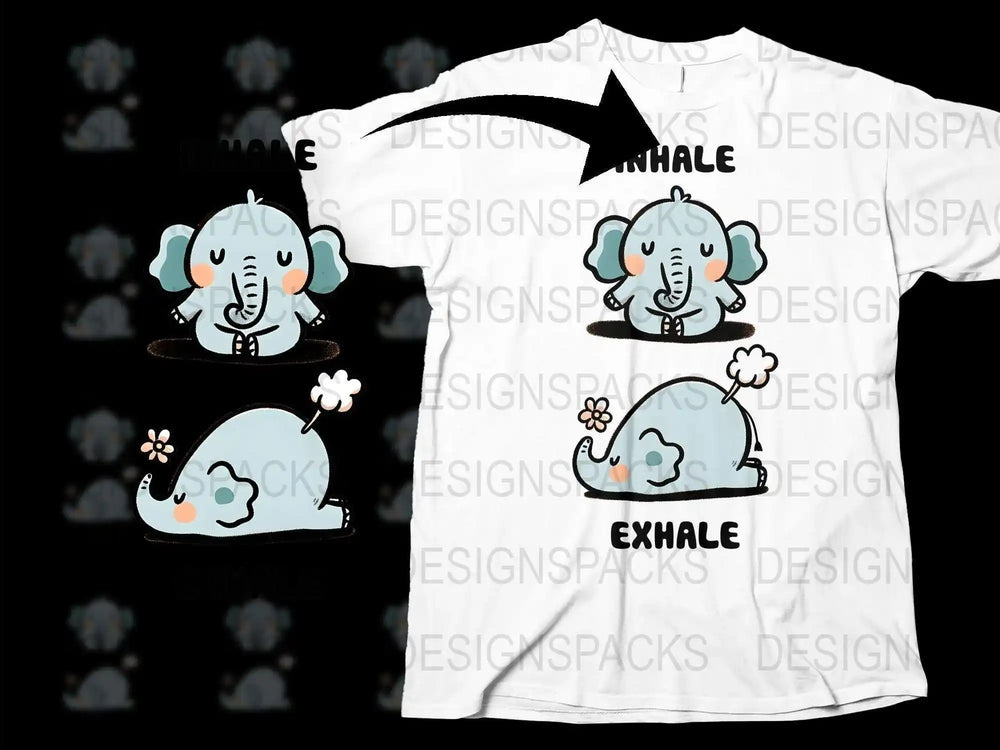 Cute Elephant Cartoon T-Shirt, Funny Exhale Phrase, Yoga Lover Gift, Animal Graphic Tee, Unisex Adult Clothing, Casual Style Shirt