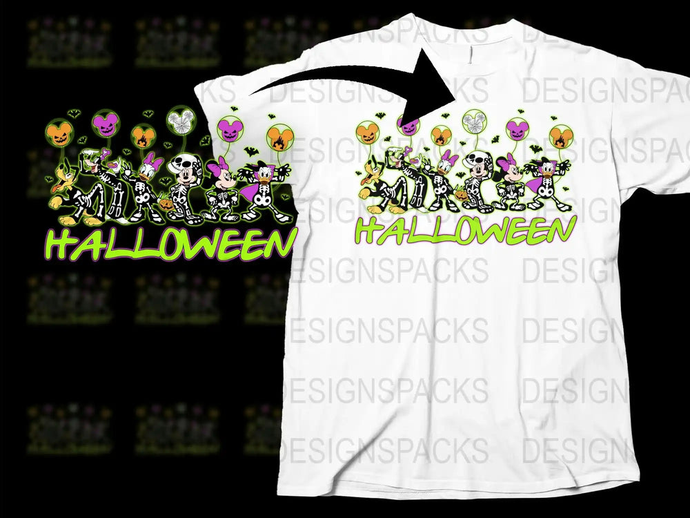 Halloween T-Shirt Spooky Skeletons Emoji Graphic Tee, Glow in the Dark Kids and Adults Top