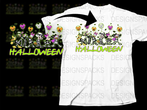 Halloween T-Shirt Spooky Skeletons Emoji Graphic Tee, Glow in the Dark Kids and Adults Top