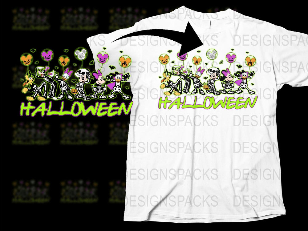 Halloween T-Shirt Spooky Skeletons Emoji Graphic Tee, Glow in the Dark Kids and Adults Top