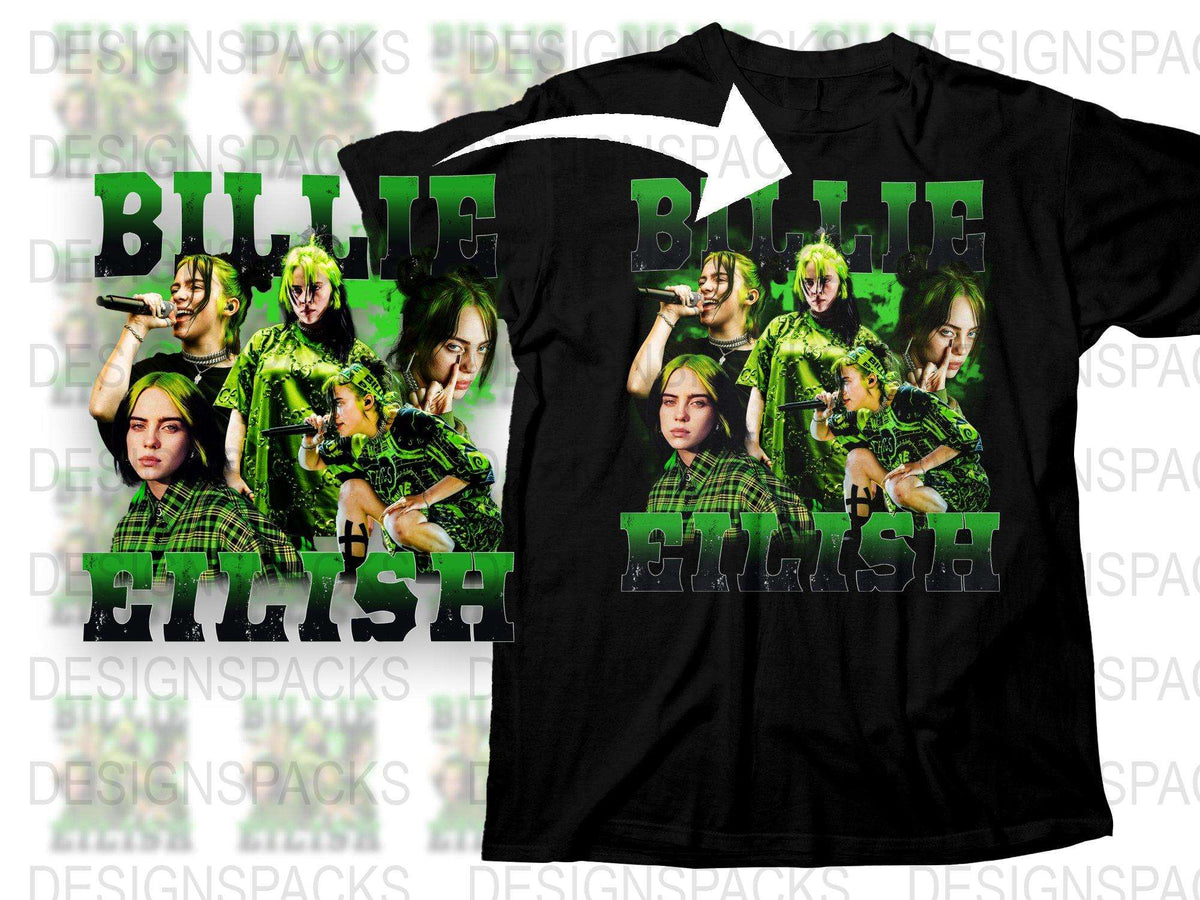 Billie Eilish Graphic T-Shirt, Concert Photos Print, Music Fan Apparel, Pop Star Tee, Black and Green