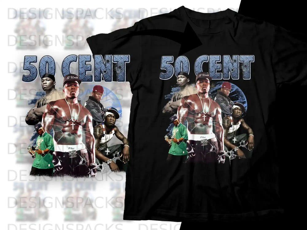 50 Cent graphic tee featuring multiple images of the artist and "50 Cent" text.