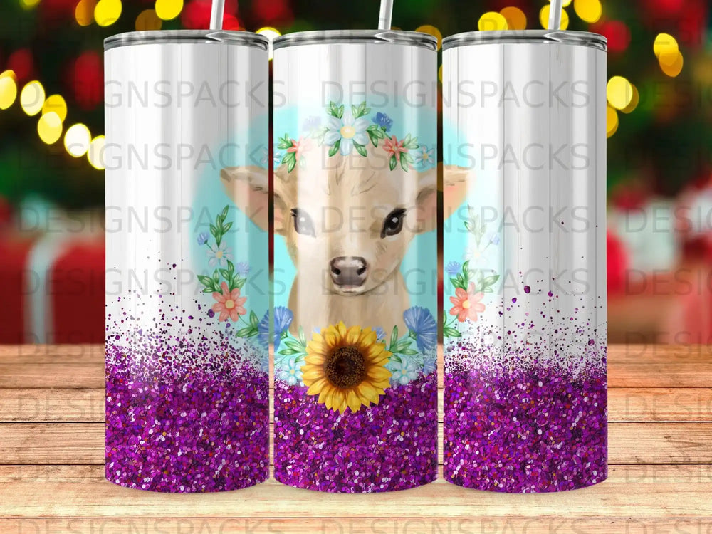 Sweet Calf Glitter Tumbler Digital Wrap Design