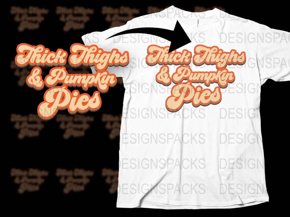 Thick Thighs and Pumpkin Pies T-Shirt, Funny Autumn Graphic Tee, Fall Fashion Unisex Clothing