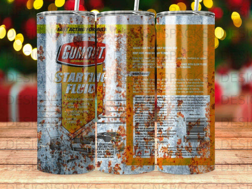 Gumout Starting Fluid can with directions and warnings.