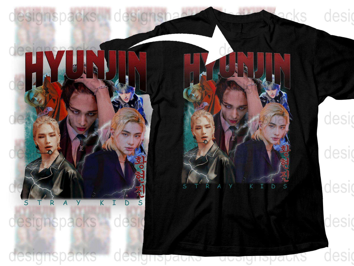 Stray Kids Hyunjin Graphic T-Shirt, K-Pop Fashion Tee, Band Merchandise, Vibrant Fan Apparel, Unisex Cotton Shirt