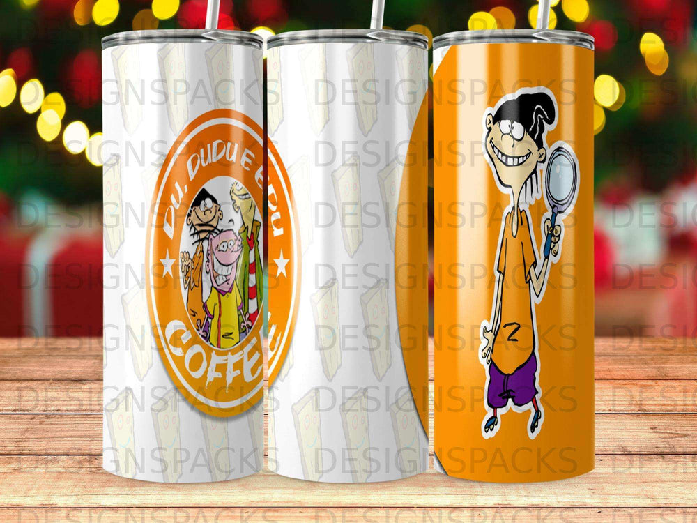 Ed, Edd n Eddy characters on a patterned tumbler with "Dr. Coffee" text.
