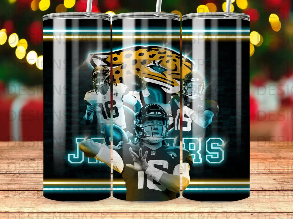 Jacksonville Jaguars quarterback throwing football, with team logo.