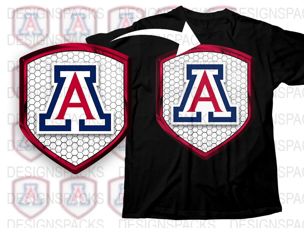 Black T-Shirt with Red and Blue Letter A Graphic, Sports Fan Apparel, Casual Wear