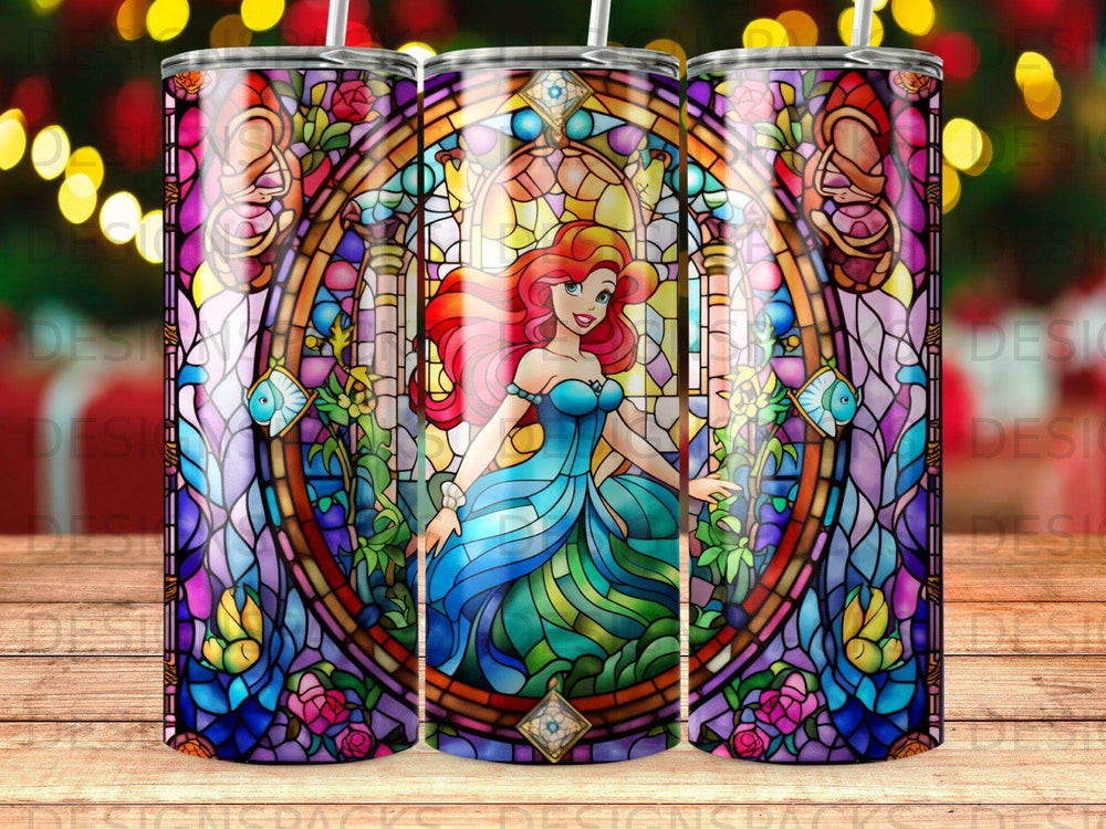 Ariel from The Little Mermaid in a stained glass window design.