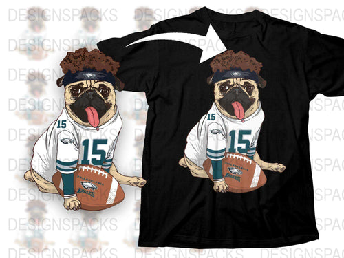 Cute Pug Football T-Shirt, Sports Fan Tee, Cartoon Dog in Jersey, Gift for Pet Lovers, Unisex Clothing