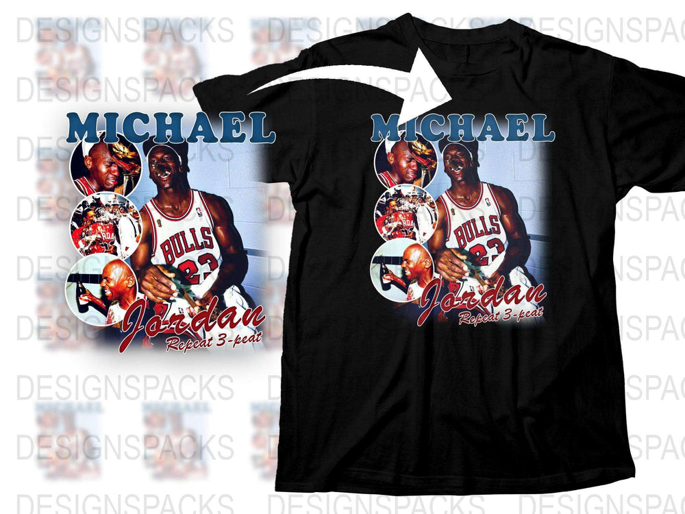 Michael Jordan Repeat 3-Peat Bulls T-Shirt, Vintage Basketball Tee, Retro Sports Apparel, Gift for Fans