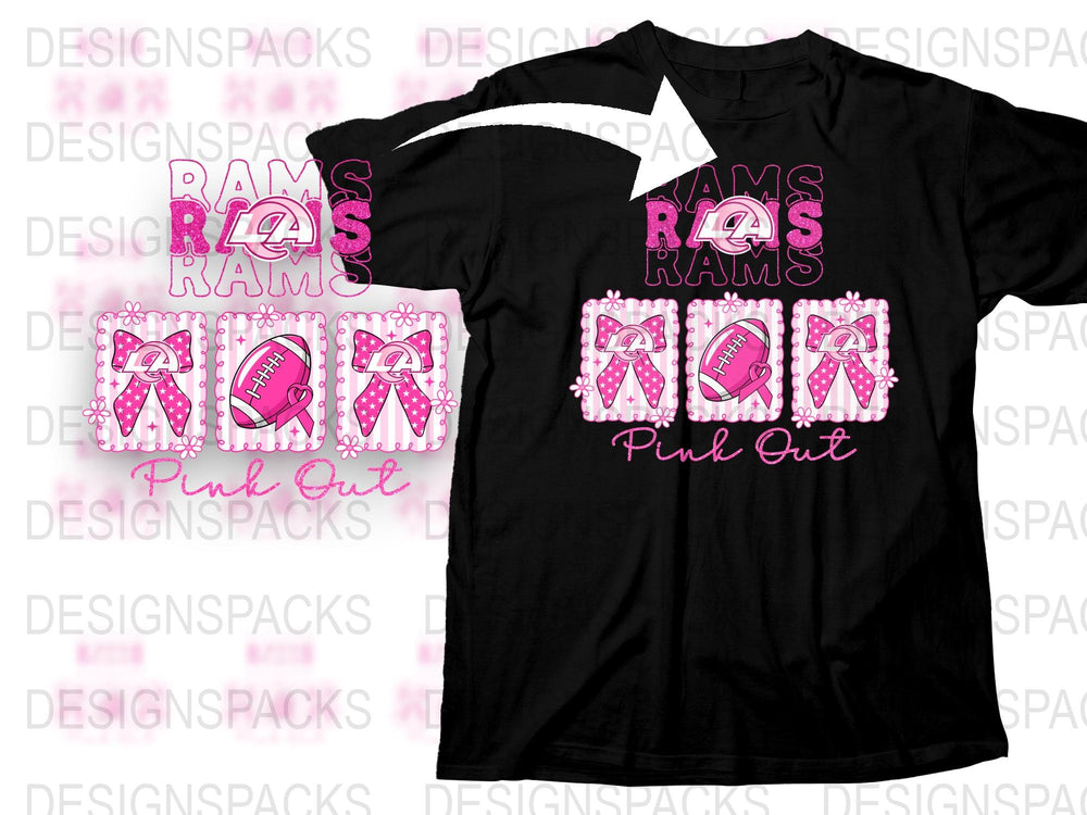 Black T-Shirt Rams Pink Out Sports Fan Apparel, Custom School Spirit Gear, Trendy Graphic Tee for Events