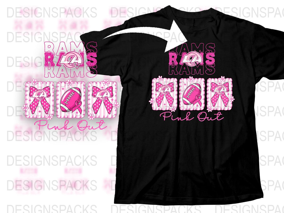 Black T-Shirt Rams Pink Out Sports Fan Apparel, Custom School Spirit Gear, Trendy Graphic Tee for Events