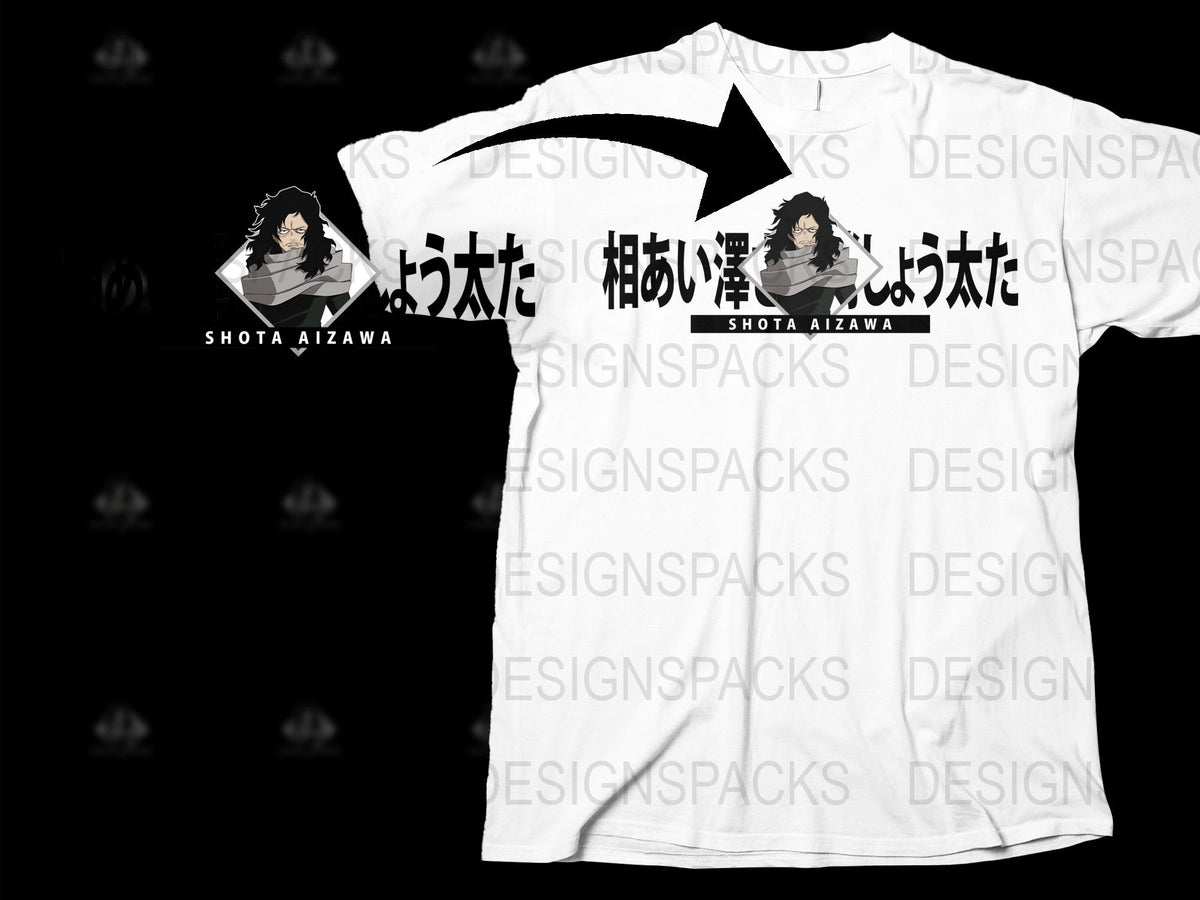Shota Aizawa T-shirt, Anime Graphic Tee, White Unisex Casual Shirt, Manga Character Design, Cool Streetwear, Japanese Text Apparel