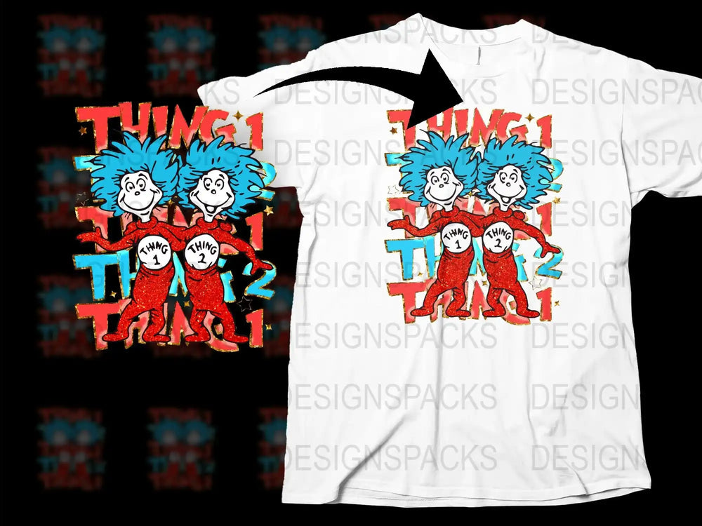 Thing 1 Shirt Dr. Seuss Inspired Graphic Tee Family Twinning Outfits Cotton T-Shirt