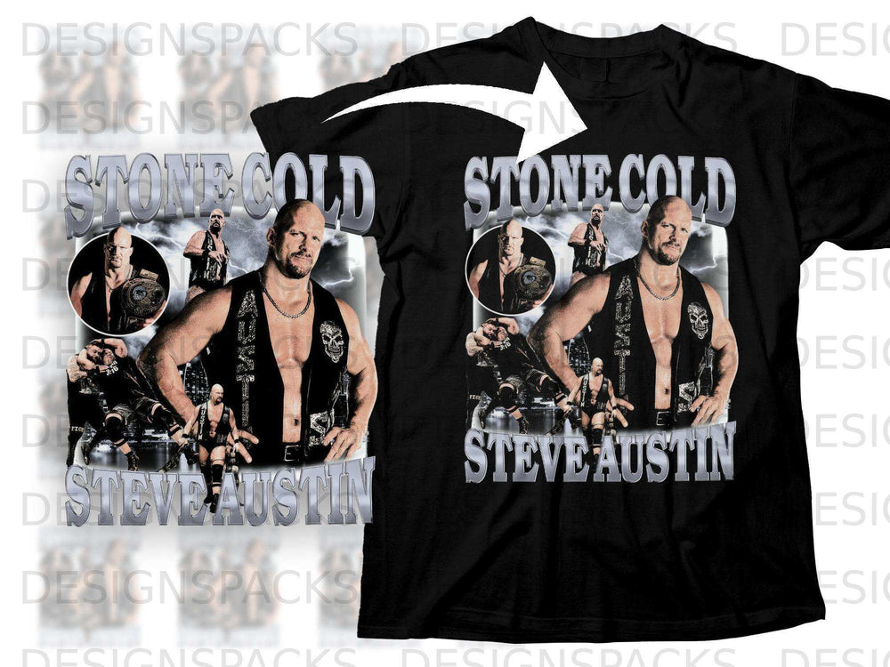 Black t-shirt with Stone Cold Steve Austin graphic and text.