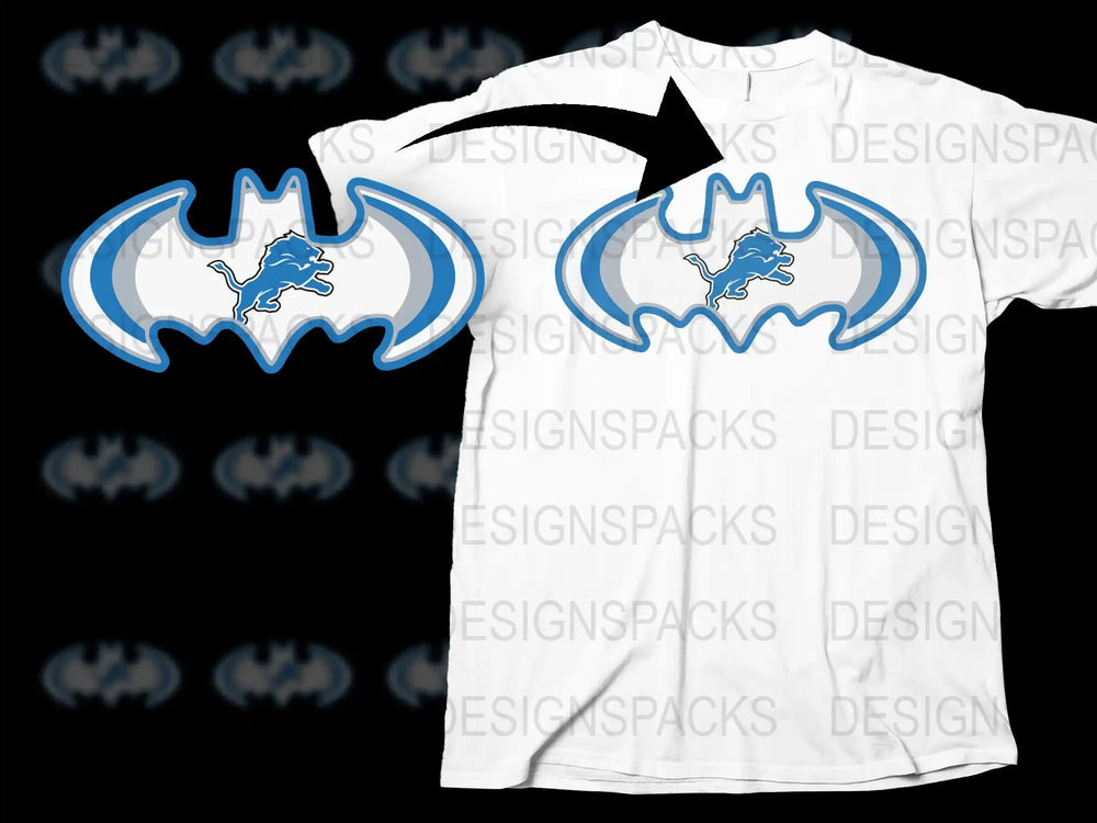 Detroit Lions Inspired Batman Logo T-Shirt, Sports Fan Graphic Tee, Casual Style Cotton Shirt