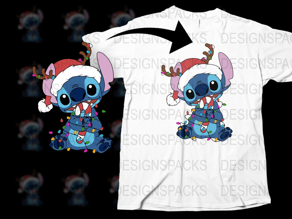 Festive Holiday T-Shirt with Cute Alien Character Wrapped in Lights, Christmas Apparel