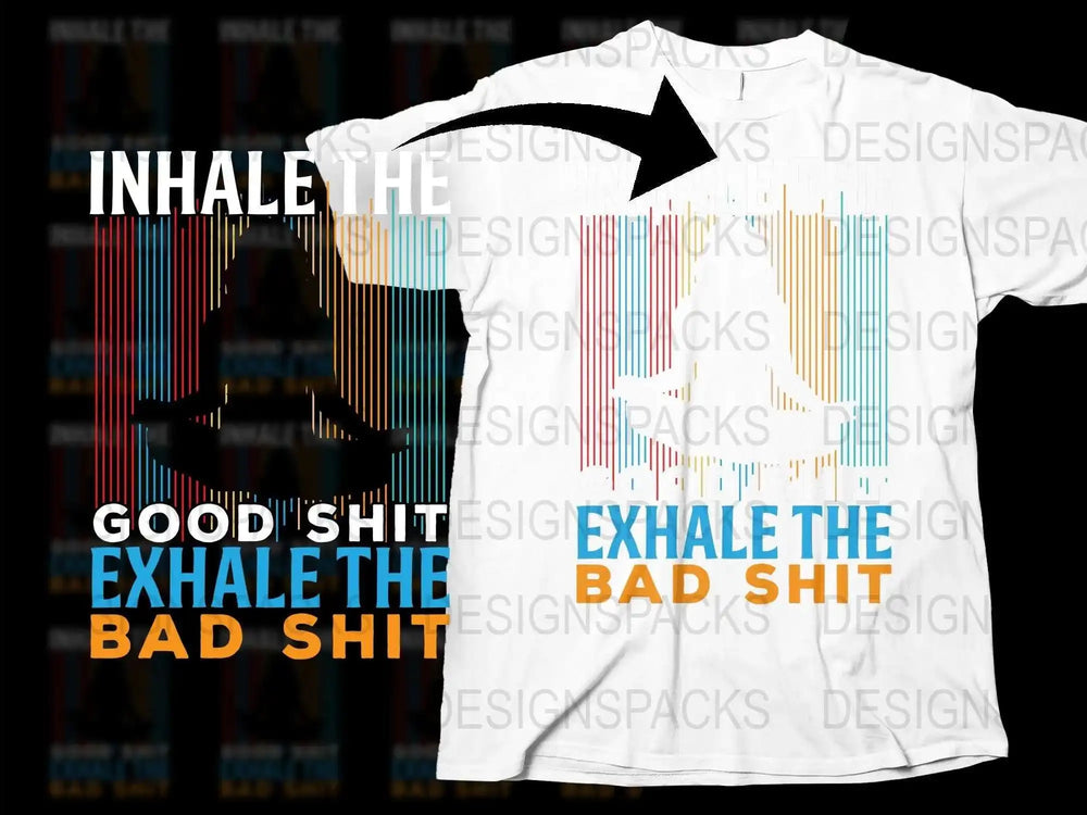 Colorful Barcode Design T-Shirt, Inhale Exhale Motivational Quote, Trendy Graphic Tee, Unisex Fashion Top, Casual Streetwear Shirt