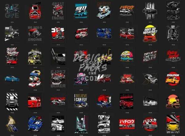 Racing car t-shirt designs bundle with DTF/DTG print-ready PNGs, SVGs, and embroidery PES files for instant download.