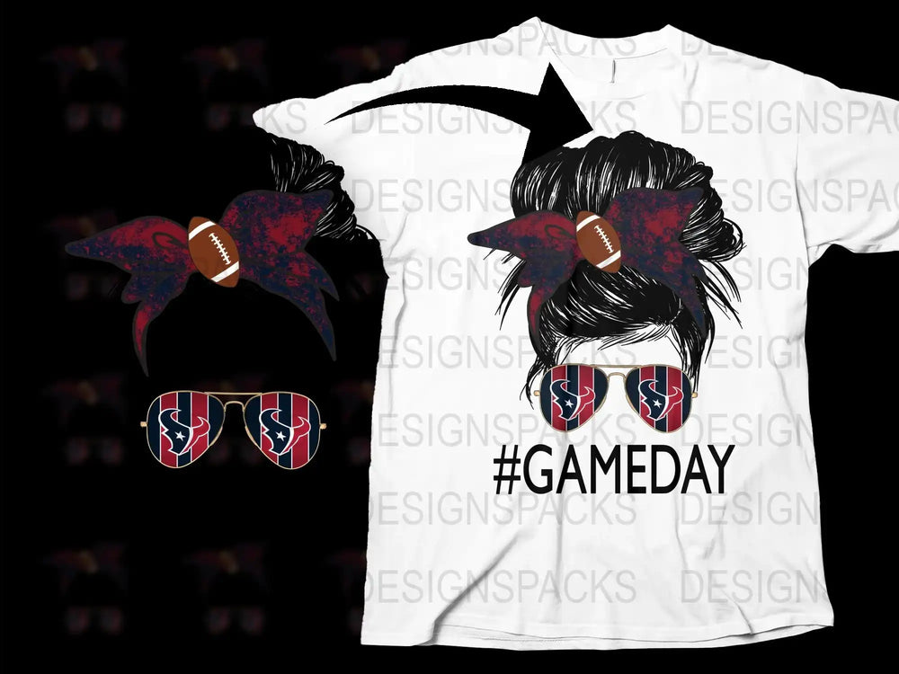 Game Day Football T-Shirt, Women's Sports Fan Apparel, Football Hair Bow Graphic Tee