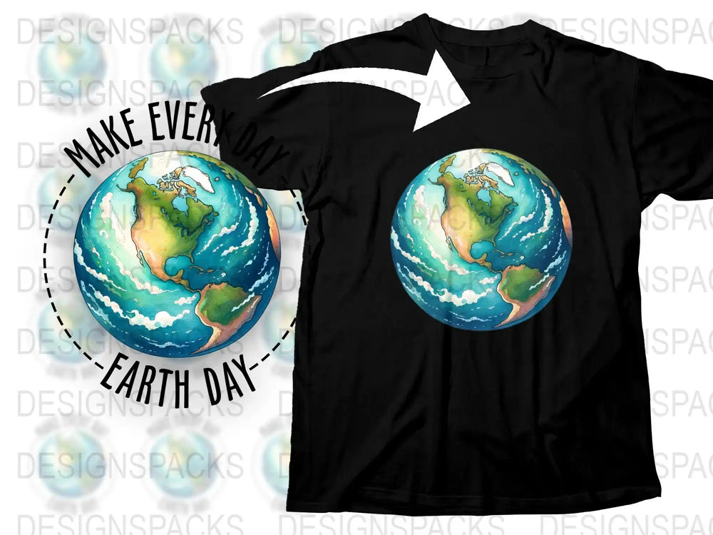 Make Every Day Earth Day T-Shirt, Eco-Friendly World Map Graphic Tee, Earth Day Awareness Black Shirt for Environmentalists