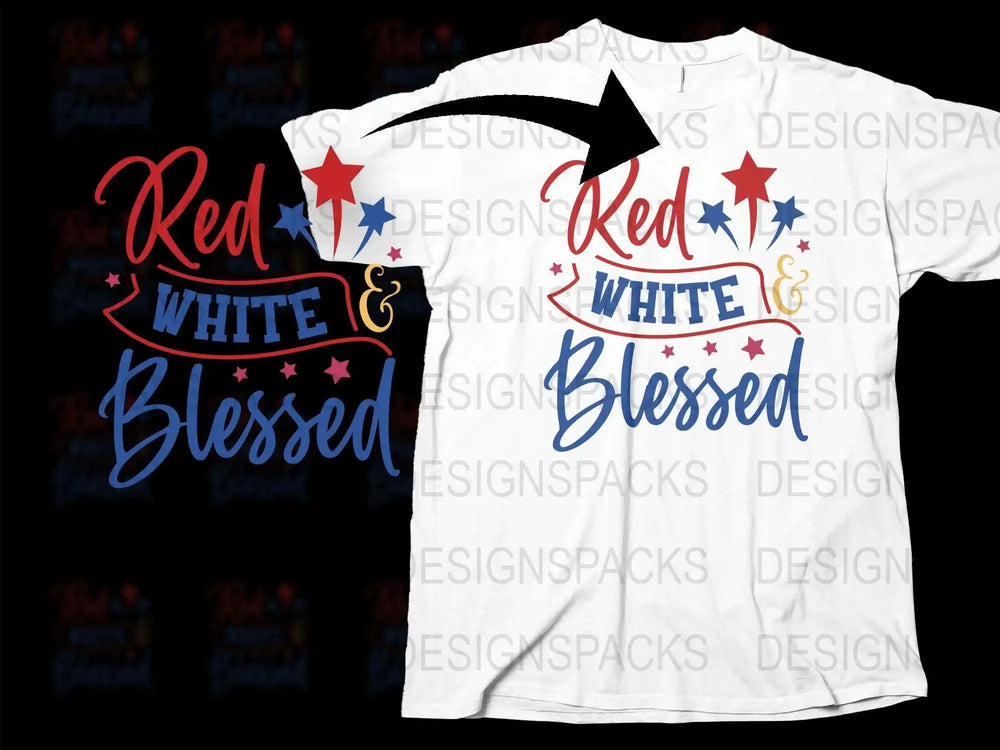 Patriotic T-Shirt Red White Blessed Graphic Tee, 4th of July Stars Stripes Design, Unisex Summer Shirt