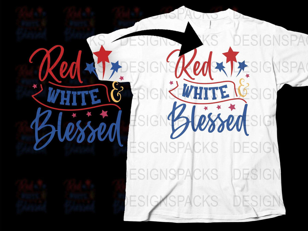 Patriotic T-Shirt Red White Blessed Graphic Tee, 4th of July Stars Stripes Design, Unisex Summer Shirt