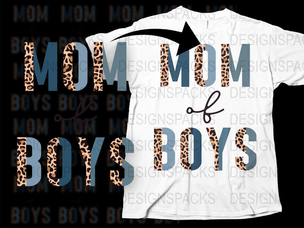 Mom of Boys T-Shirt, Leopard Print, Mother's Day Gift, Graphic Tee for Women, Casual Family Outfit, Stylish Mom Apparel