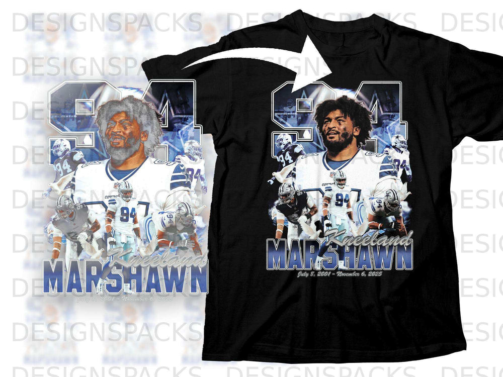 Dallas Cowboys jersey with "MARSHAWN KNEELAND 94" and dates.