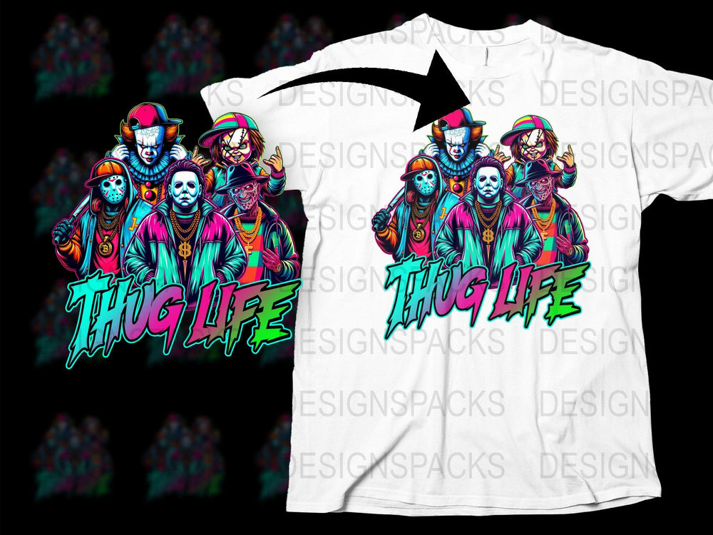 Thug Life T-Shirt, Colorful Skull Print, Street Art Style, Urban Hip Hop Fashion, Unisex Graphic Tee