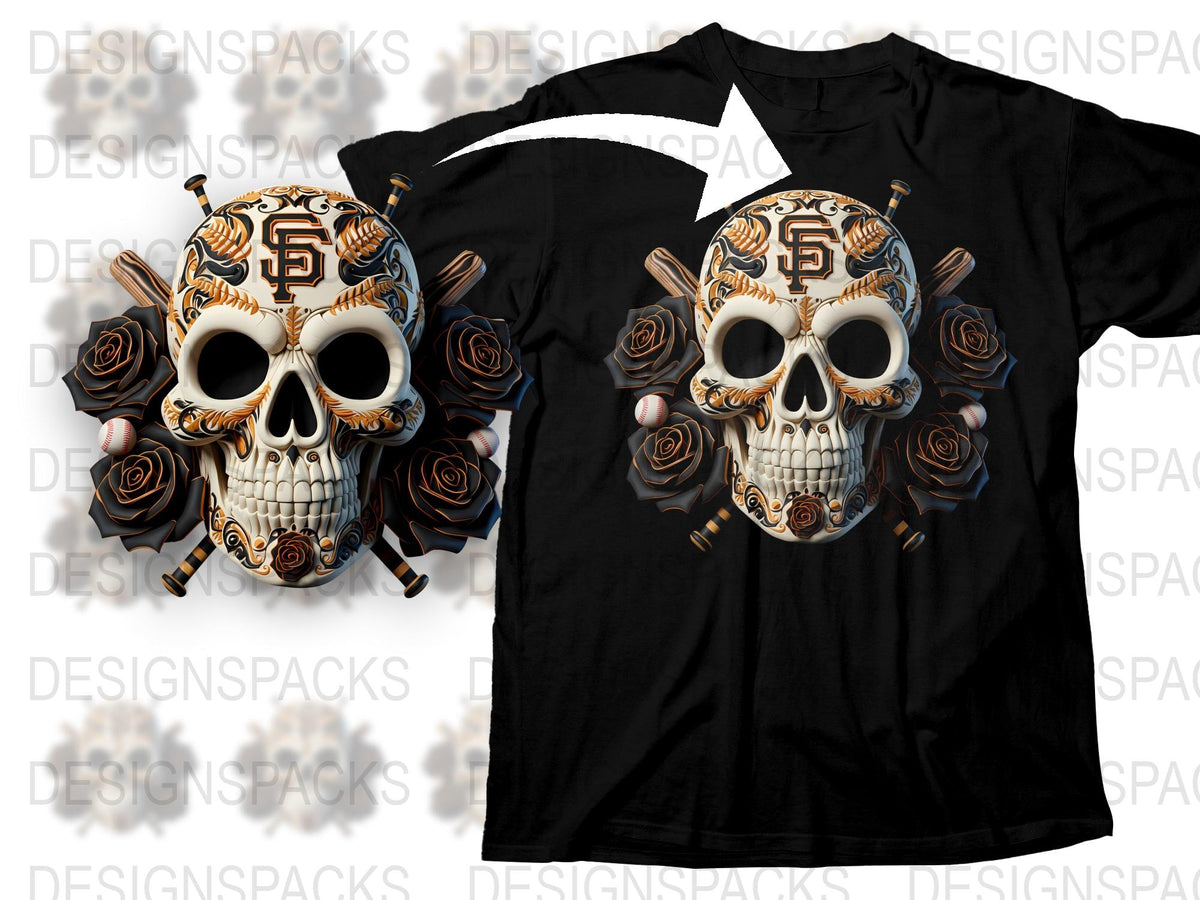 Gothic Skull T-Shirt, Floral Sugar Skull Tee, San Francisco Baseball Fan Shirt, Unique Dark Fashion Apparel