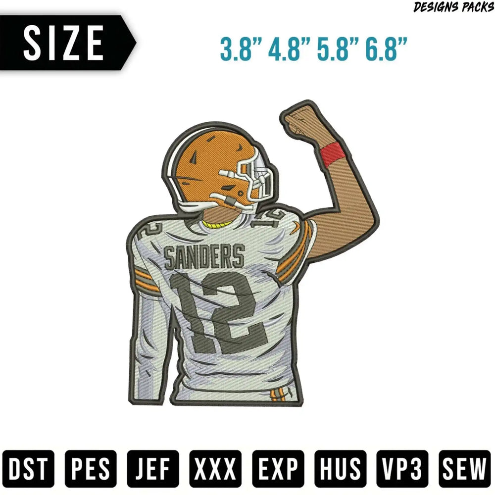 Browns #12 Sanders football jersey embroidery design with size options.