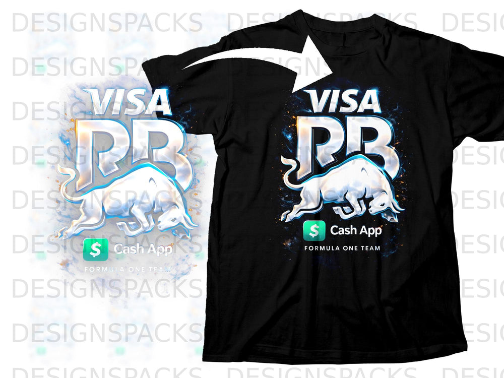 Black t-shirt with "VISA RB" logo, bull, and Cash App branding.