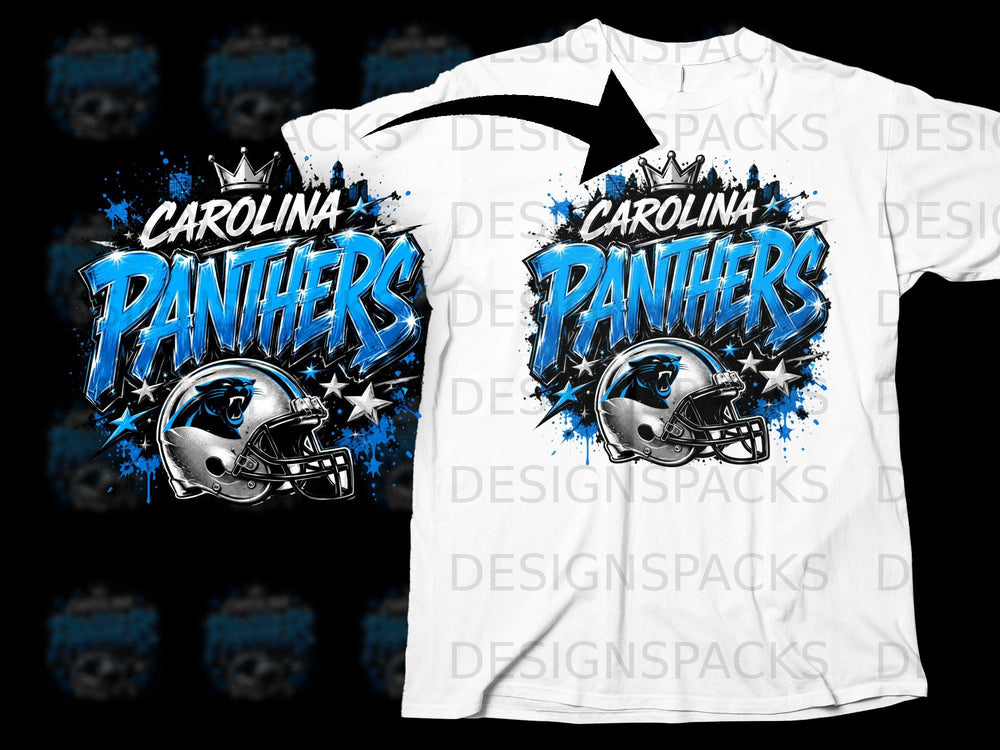 Carolina Panthers helmet and logo with distressed effect.