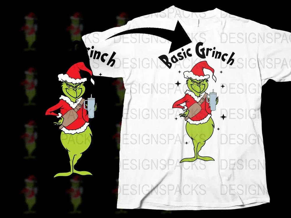 Grinch Christmas T-Shirt, Funny Holiday Santa Hat Basic Grinch Tee, Festive Graphic Shirt for Men and Women