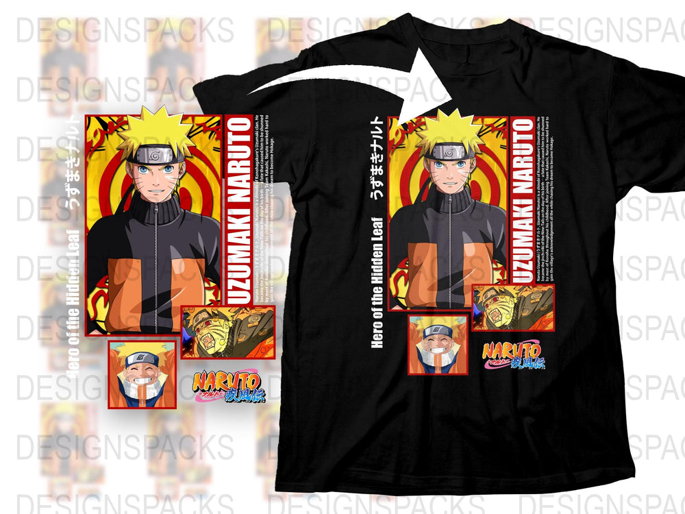 Naruto Anime Graphic T-Shirt, Uzumaki Naruto Character Tee, Manga Fan Gift, Unisex Black Shirt