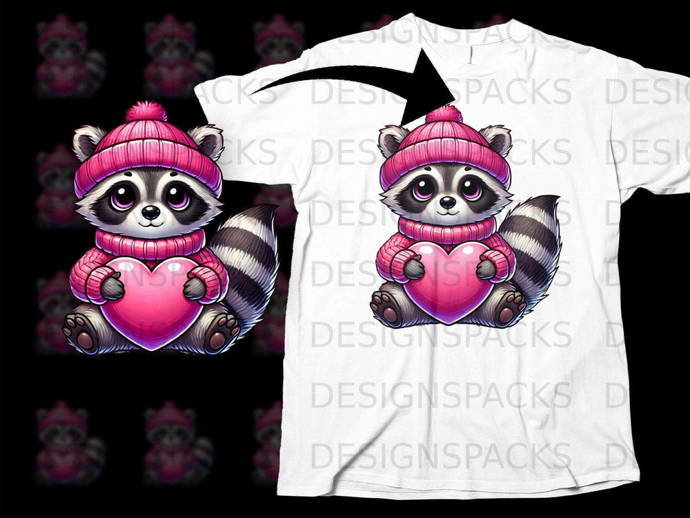 Cute Raccoon Holding Pink Heart in Winter Hat Shirt