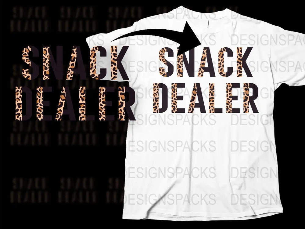 Snack Dealer Funny T-Shirt, Bold Leopard Print Lettering, Casual Fashion Tee, Unisex Graphic Shirt