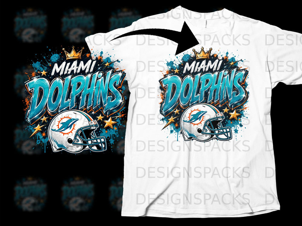 Miami Dolphins helmet with crown and stars graphic.