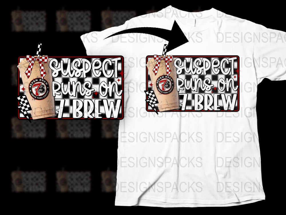 Suspect Runs on Z-Brew Graphic T-Shirt, Fun Police Coffee Lover Shirt, Checkered Pattern Cop Gift Tee, Unisex Adult Clothing