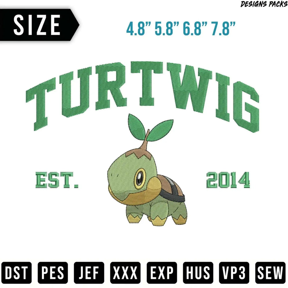 Turwig embroidered design with sizes and file formats.