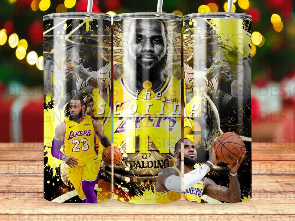 LeBron James in Lakers uniform holding basketballs, with "The Scoring King" text.